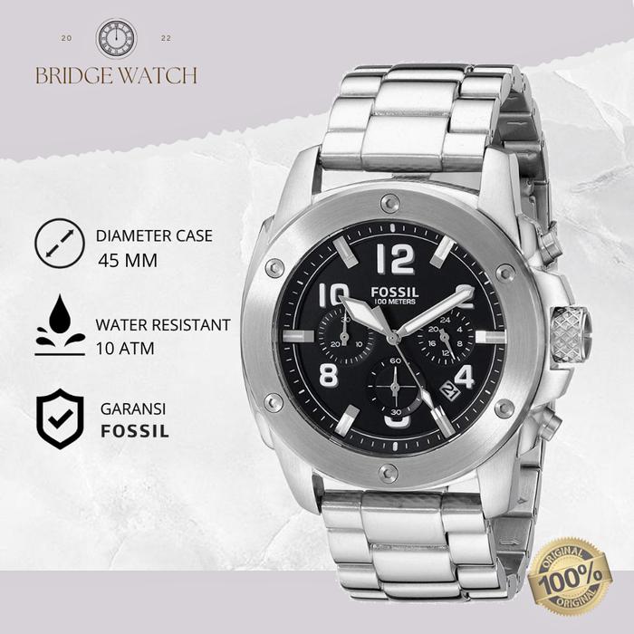 Jam Tangan Pria Fossil FS4926 Modern Machine Chronograph Silver Stainless Steel Black Dial Mewah Spo