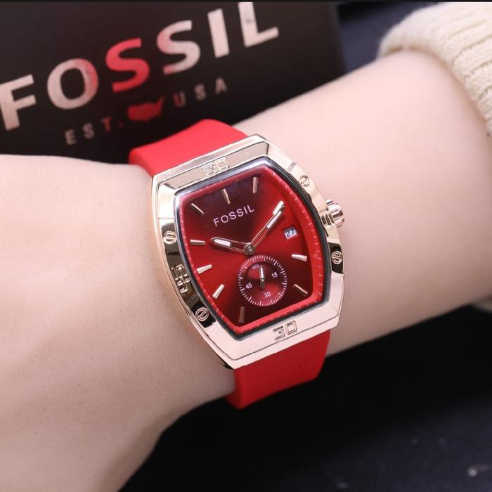 Jam Tangan Wanita FOSSIL 8701 Original Analog Tggl CronoTali Rubber