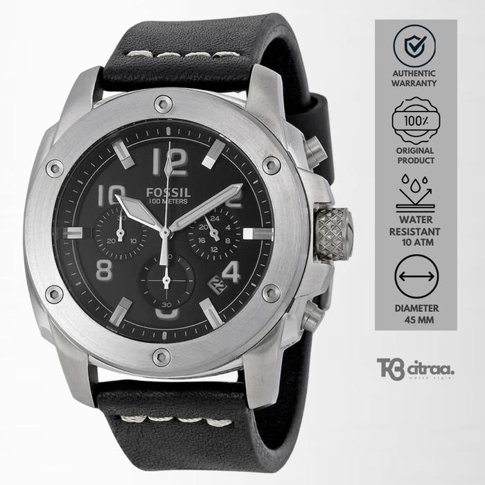 Jam Tangan Pria Fossil Machine Chronograph Kulit Hitam Sporty Casual Original FS4928
