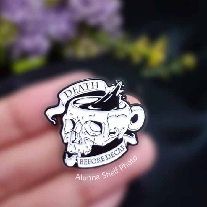 Pin Enamel Tengkorak Death Before Decaf Coffee Skull | Bros Badge Aksesoris