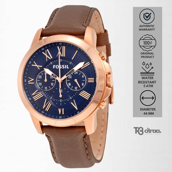 Jam Tangan Pria Fossil Grant Chronograph Kulit Brown Casual Original FS5068