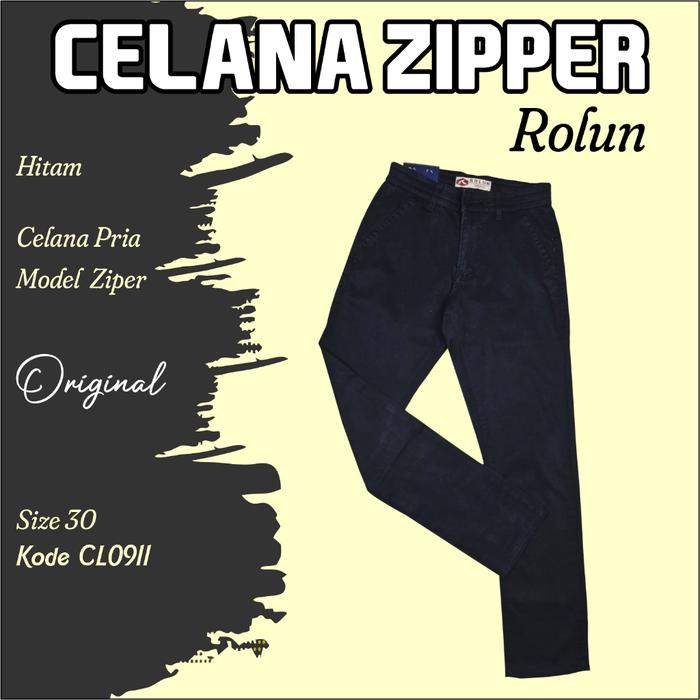 Celana Panjang Rolun Original Karet Zipper Hitam Pria