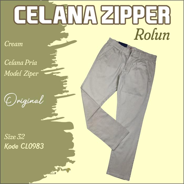Celana Panjang Pria Original Rolun Karet Zipper Cream