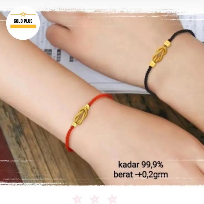 Gelang tali 2 bola emas murni
