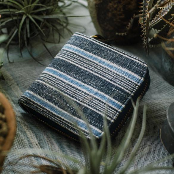 Indigo Striped Zip Bifold Wallet