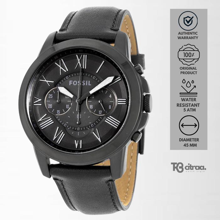 Jam Tangan Pria Fossil Grant Chronograph Kulit Black Casual Original FS5132