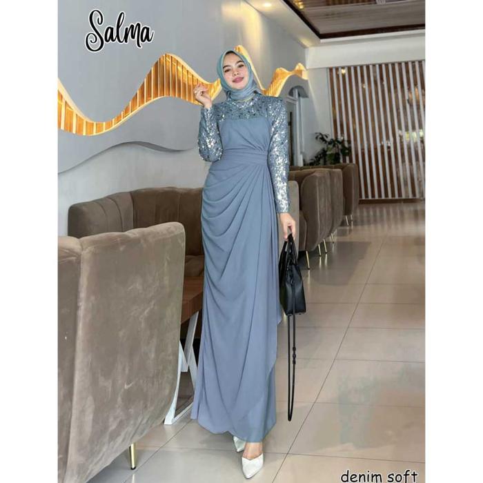 gamis pesta dress party muslimah hijab baju salma blink kaftan abaya