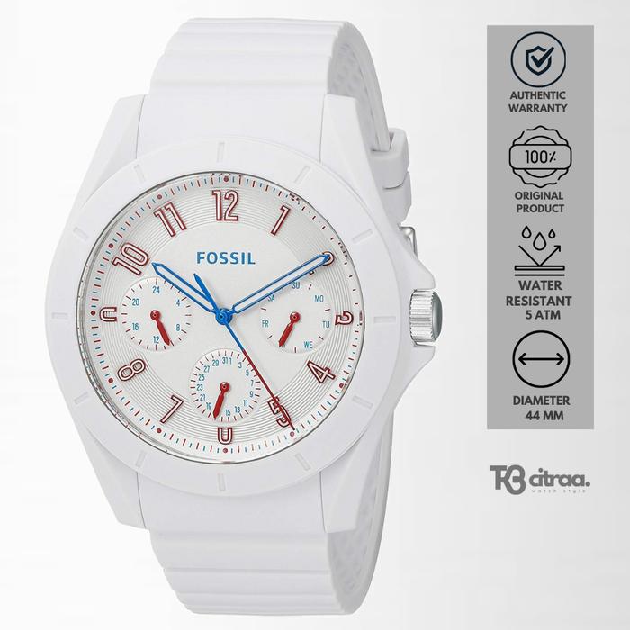 Jam Tangan Pria Fossil Poptastic Chronograph Rubber White Sporty Casual Original FS5223