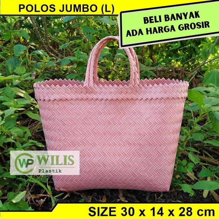 Wilis Plastik Tas Anyaman Plastik POLOS JUMBO L 30x14x28 cm Tas Souvenir Parcel Tas Hampers Bahan Ta