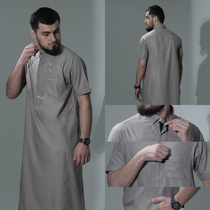SAMASE JUBBA SAUDI SLIMFIT U-075 STONE GREY PENDEK GAMIS PRIA PREMIUM