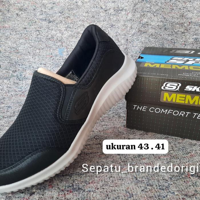 sepatu kerja slop pria skechers original full black hitam polos
