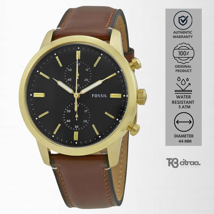 Jam Tangan Pria Fossil Townsman Chronograph Kulit Brown Casual Original FS5338