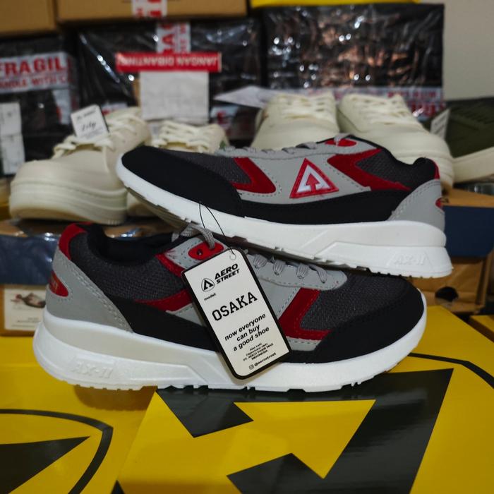 [TERMURAH 100% Original AEROSTREET] Aerostreet 36-45 Osaka Putih Abu Merah - Sepatu Sneakers Casual 