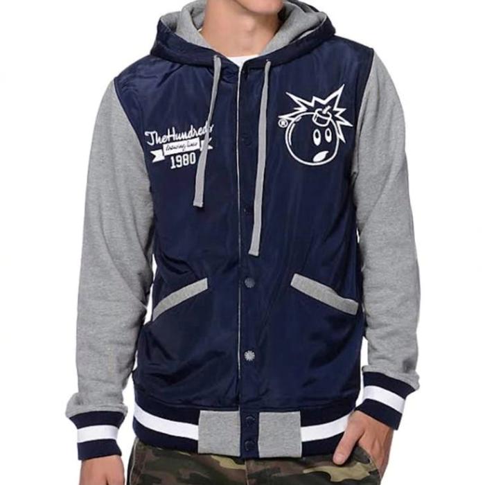 The Hundreds HUGE Embroidered Atom Bomb Hooded Varsity Jacket