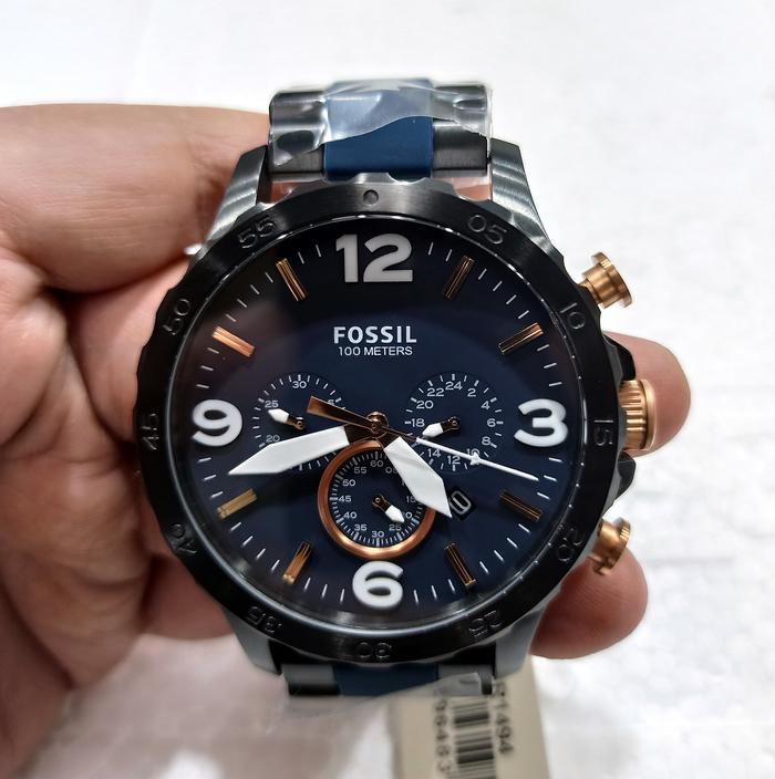 Jam Tangan Pria FL N*te JR1494 Chronograph Navy Combi Black Steel
