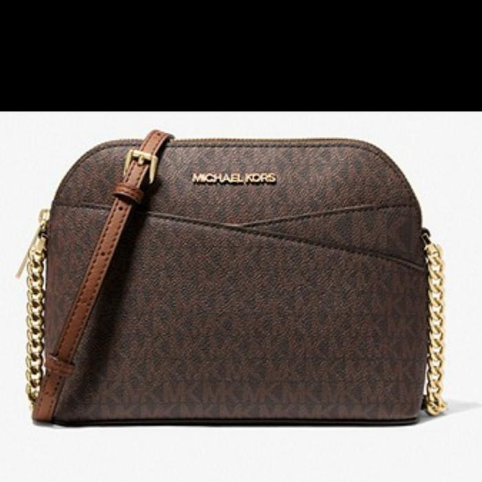 michael k*rs tas wanita MK 77 jetset dome original black & sig brown