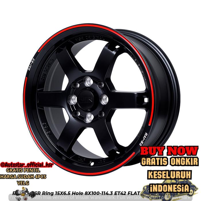 menjual velg mobil racing hsr rai-s3 R15 pcd 4x100-4x114,3 black red lips cocok untuk mobil Calya, C
