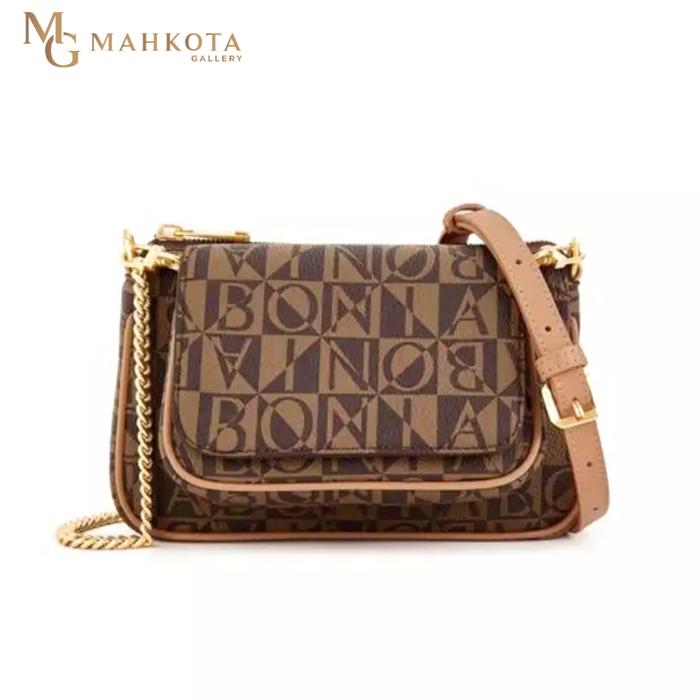 Tas Wanita Shoulder Bag Bonia 860434.101.71 Eterna Monogram Crossbody Bag with Pouch Browns