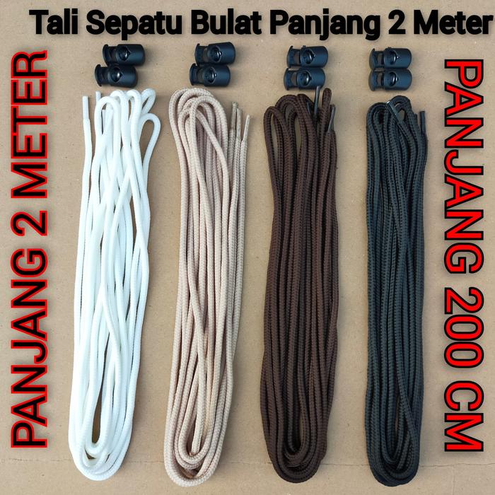 Tali Sepatu Bulat Panjang 2 Meter Warna Hitam Putih Cream Coklat Abu