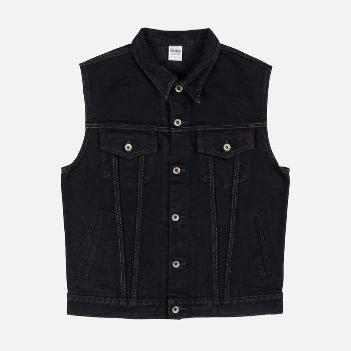 Iron Heart IH-526SVod 21oz Selvedge Denim Modified Type III Vest - Indigo Overdyed Black