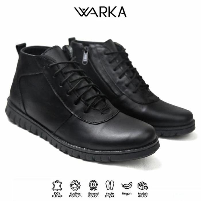 Warka - Cavan Sepatu Boot Pantofel Pria Resleting kulit Asli - Hitam