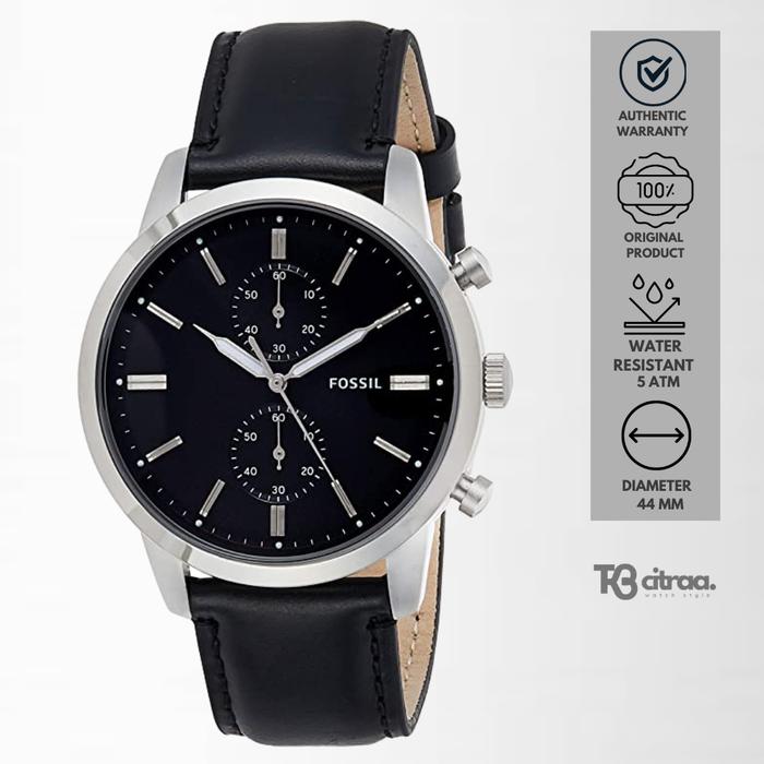 Jam Tangan Pria Fossil Townsman Chronograph Kulit Black Casual Original FS5396