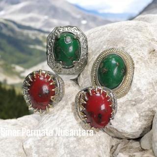 Cincin Batu akik pirus serat emas Size kantoran merah-hijau