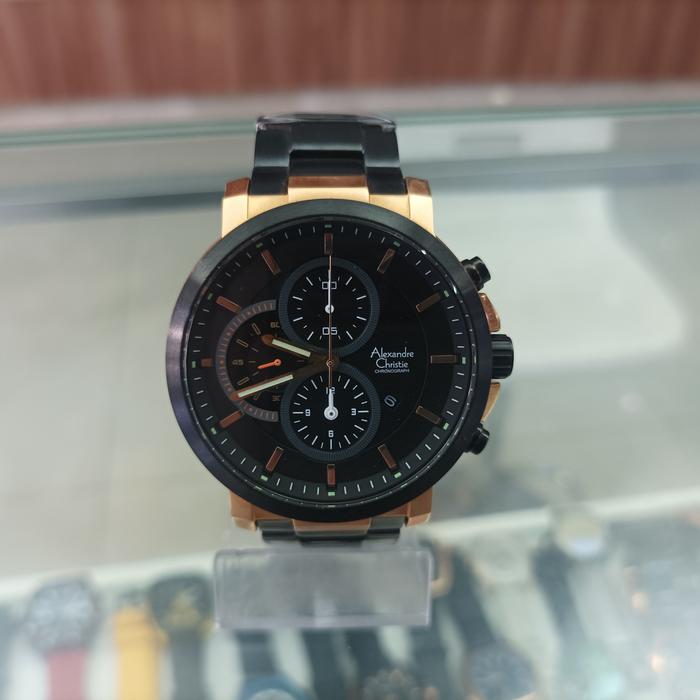 Jam Tanngan Alexandre Christie Pria Chronograph AC 6350 MC Black Dial