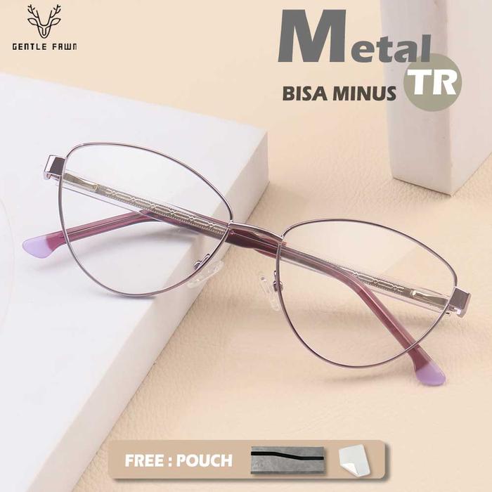 Gray Pink Frame Kacamata Model Cat Eye Fashion Wanita Bisa Minus Bahan TR90+Metal Fashion Wanita Tre