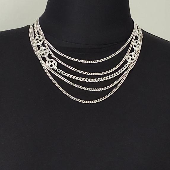 Vintage Monet Multistrand Silvertone Adjustable Necklace Kalung B202