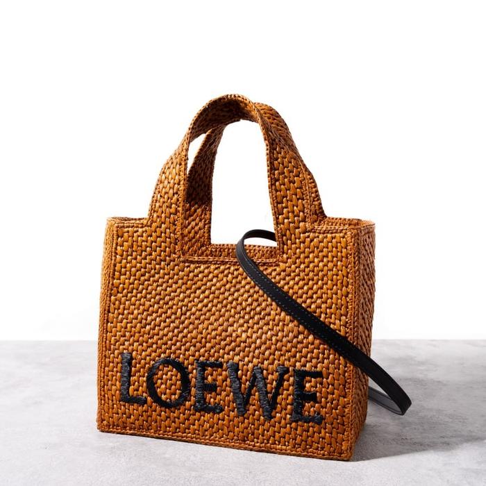 LOEWE Small LOEWE font tote bag in raffia Honey Gold