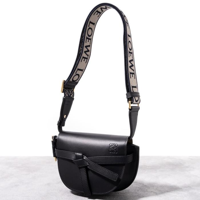 LOEWE Mini gate dual bag in soft calfskin jacquard Black