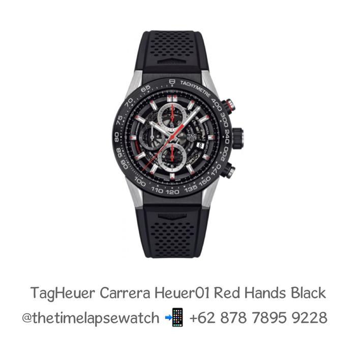 Tag Heuer Carrera Heuer 01 Red Hands Chronograph Black Rubber Strap 45