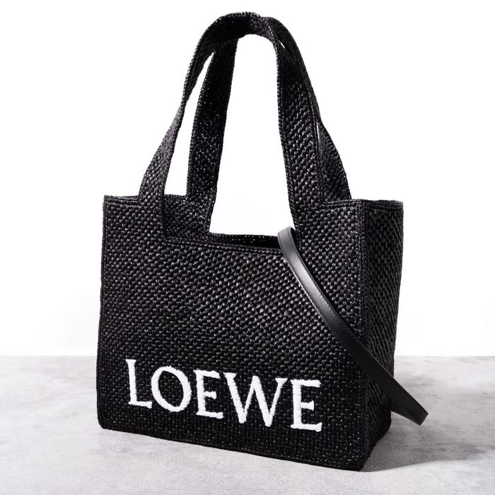 LOEWE Medium LOEWE font tote bag in raffia Black