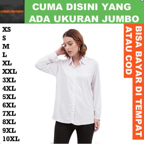 Blouse Hem Cewek CHAMELEON Lgn Panjang Polos Kantong Saku PUTIH Rayon