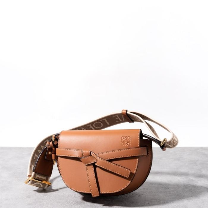 LOEWE Mini gate dual bag in soft calfskin jacquard Tan