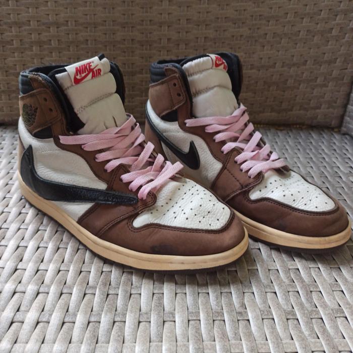 Second - Sepatu AJ 1 High Travis Scott Mocha Cactus Jack Uk. 43