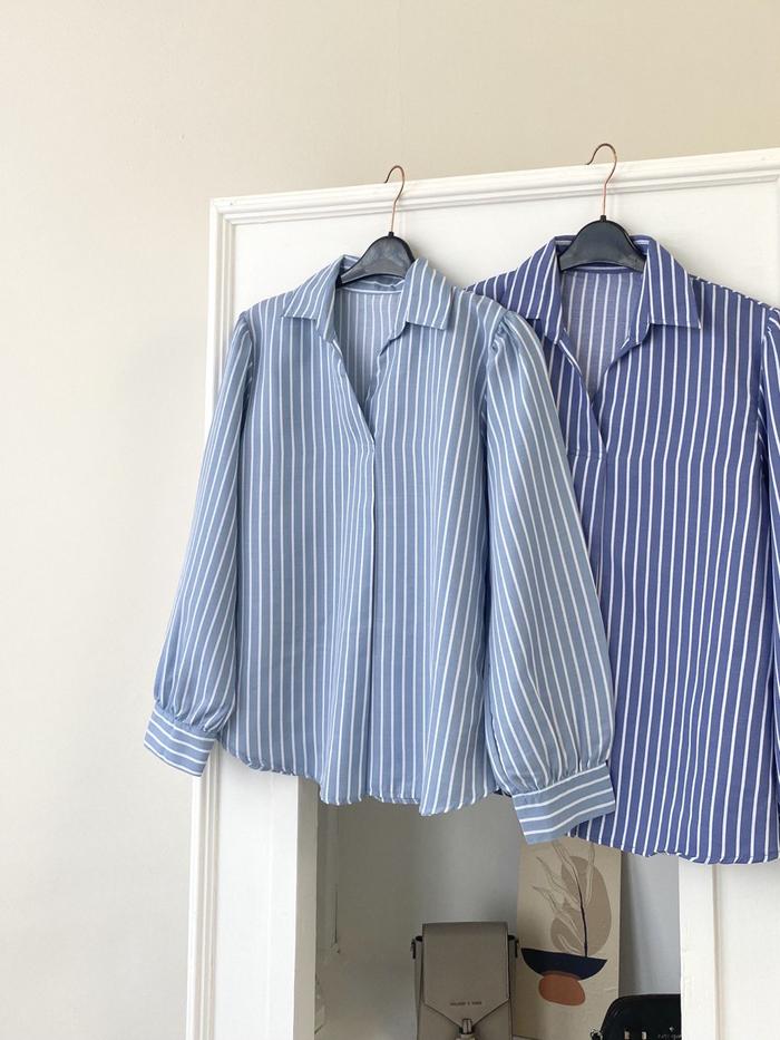 [STORE LADIES] VIOLETA Kemeja Stripes Salur / Blouse Wanita Cotton Casual Look / Atasan Kemaja Kanto
