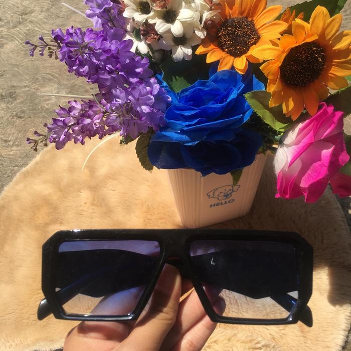 Techno Gradasi biru Square Asymmetric Premium Thick Frame unisex sunglasses oversize travel vacation