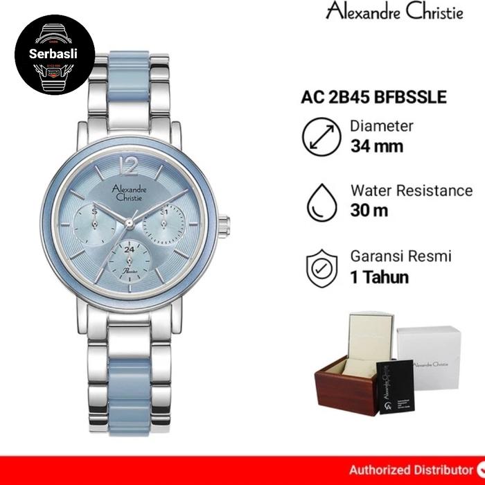 Jam Tangan Wanita Alexandre Christie Multifunction AC 2B45 BFBSSLE Blue Dial Silver Dual Tone Stainl