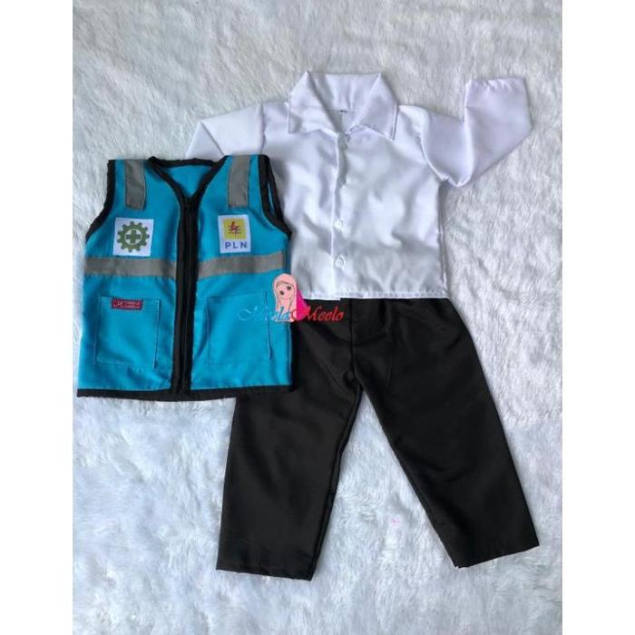 Kostum PLN Newborn Aksesoris Photoshoot / Baju Seragam Profesi Anak Rompi PLN Lucu Premium BUMN List