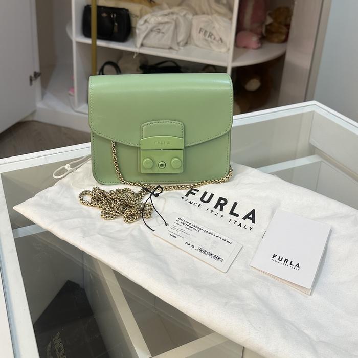 Furla Metropolis Mini Crossbody Batl Giada Sage Green Chain Strap Branded Sling Bag Preloved