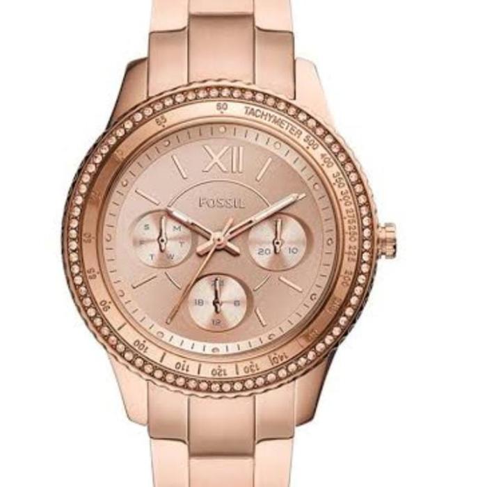 jam tangan wanita original warna  rosegold, bahan stainles, analog seri es5106 brand fossil, ready,