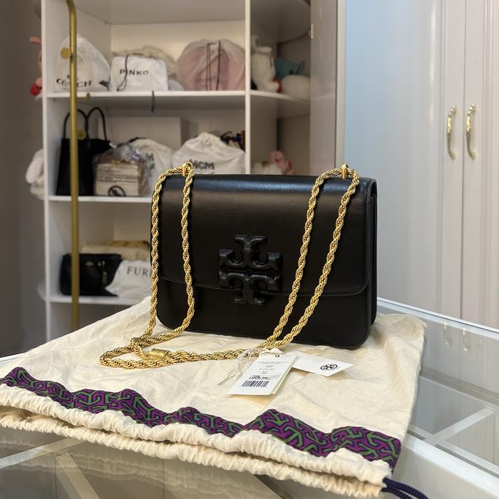 Tory Burch Authentic TB Eleanor Envertible All Black Matte Gold Chain Shoulder Sling Bag Branded Pre