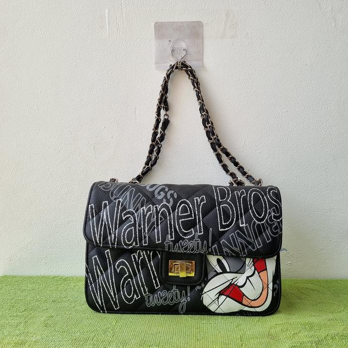 TAS SHOULDER RANTAI WANITA KULIT ASLI WARNER BROS SECOND IMPORT / TAS SLING RANTAI WANITA