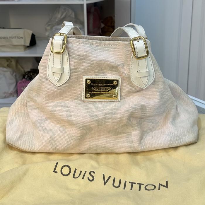 Louis Vuitton LV Authentic Pink Grey Canvas Limited Edition Tahitienne Cabas GM Shoulder Bag Prelove