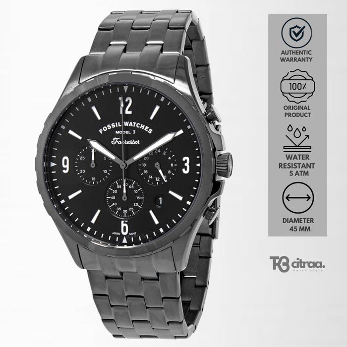 Jam Tangan Pria Fossil Forrester Chronograph Stainless Steel Mewah Original FS5697