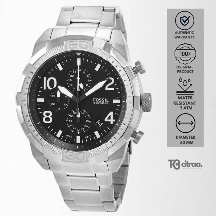 Jam Tangan Pria Fossil Bronson Chronograph Silver Stainless Steel Sporty Original FS5710