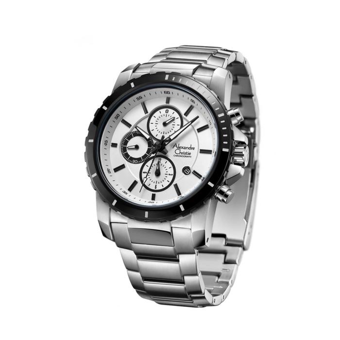 Alexandre Christie 6141 AC6141MC Silver White jam chronograph ORIGINAL