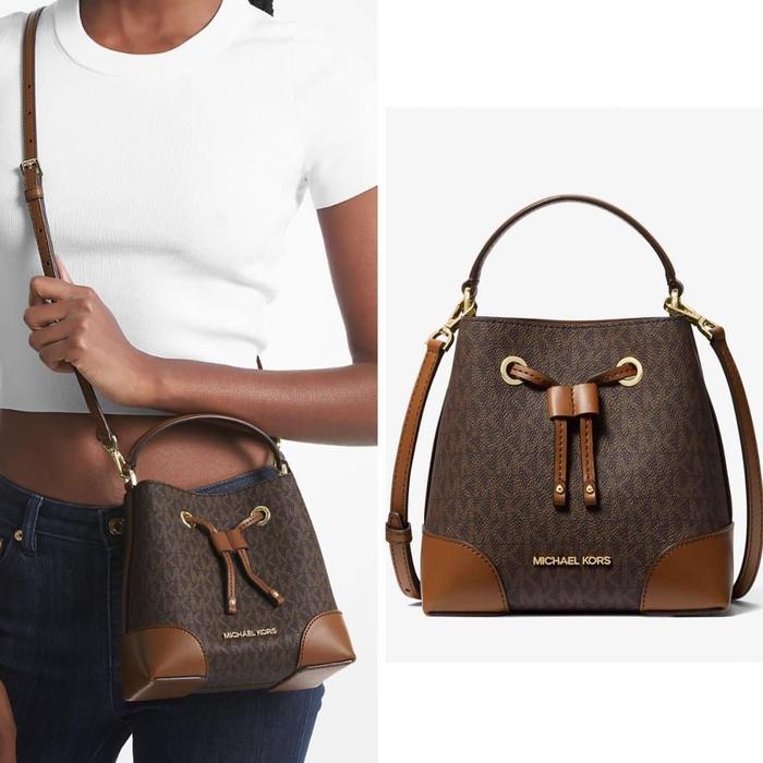MK Mercer Bag Small Drawstring Bucket Messenger Sign Brown